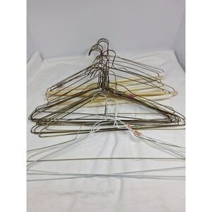 Vintage Gold Wire Coat Hangers Mixed Lot Metal with Cardboard Tube Hangers 26